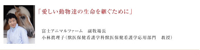 「愛しい動物達の生命を受け継ぐために」 富士アニマルファーム 副牧場長 小林眞理子(獣医保健看護学科獣医保健看護学応用部門 教授)