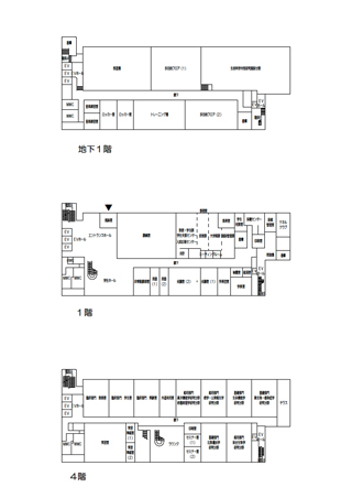 E棟地下1階・1階・4階フロアマップ